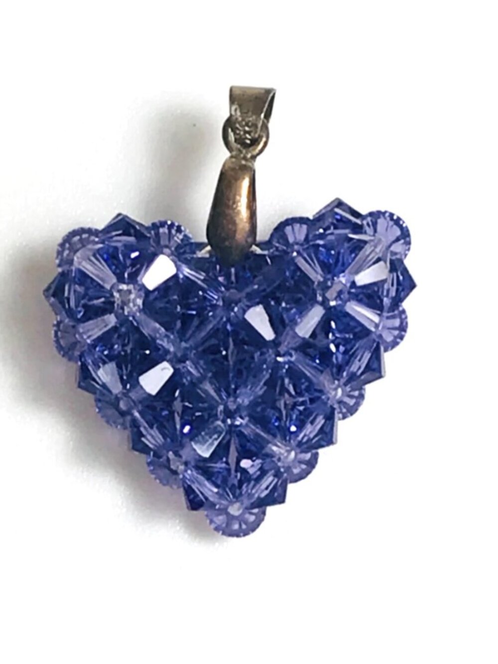 Woven Swarovski Crystal Puffy Heart Pendant Purple 18K GF Vintage